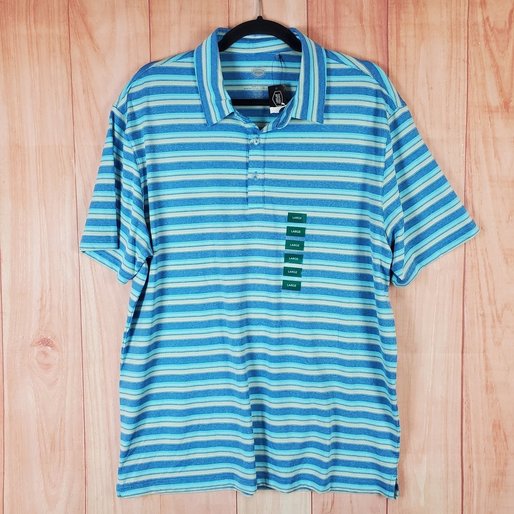 Berkley Jensen Polo Shirt Mens Large Blue Striped Stretch Performance Pullover
